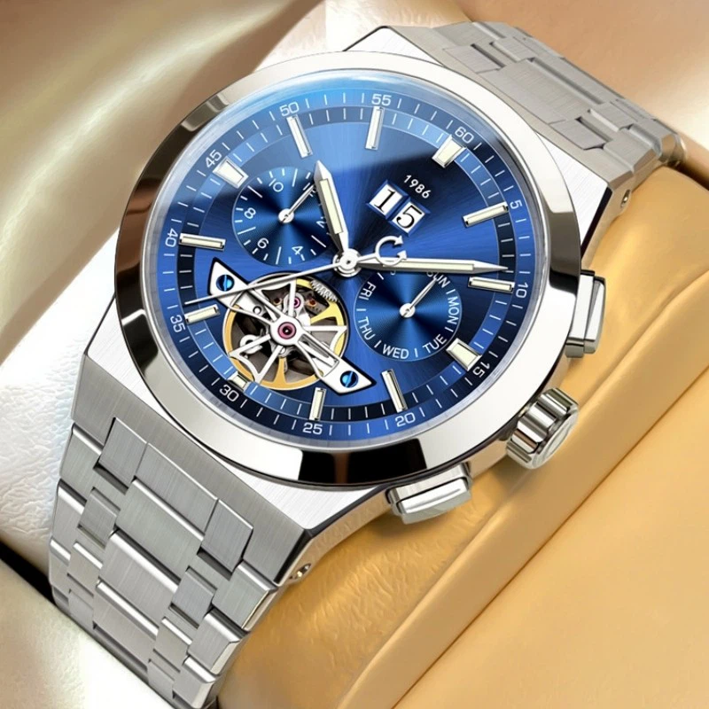 Multifunctional Skeleton Automatic Mechanical Watch With Calendar