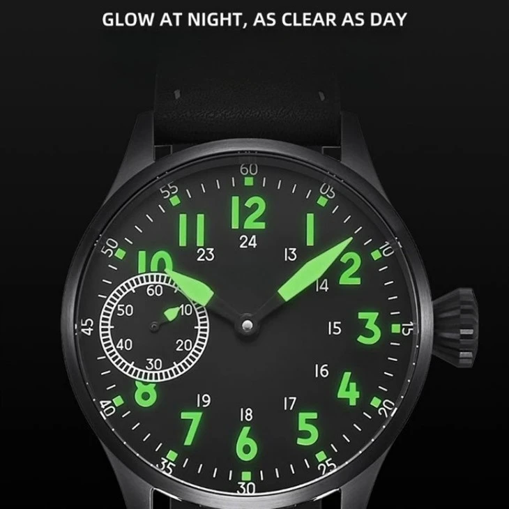 Men's Manual Winding Mechanical Watch Sapphire Watch Leather Back Luminous 3AMT Waterproof Watch
